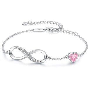 Infinity Heart Birthstone Link Bracelet - Silver October